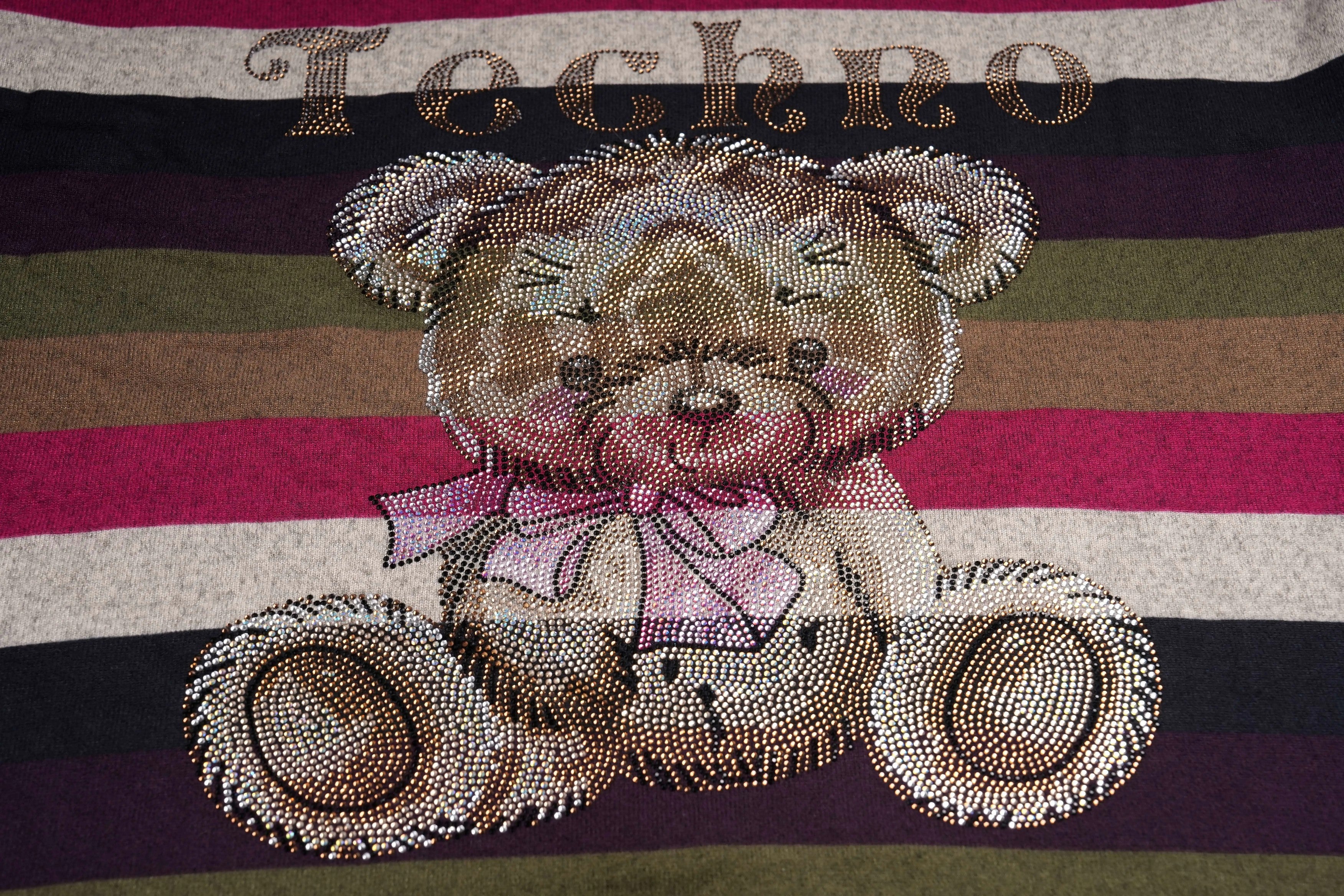 TCH Rhinestone Teddy Bear Striped Sweatshirt