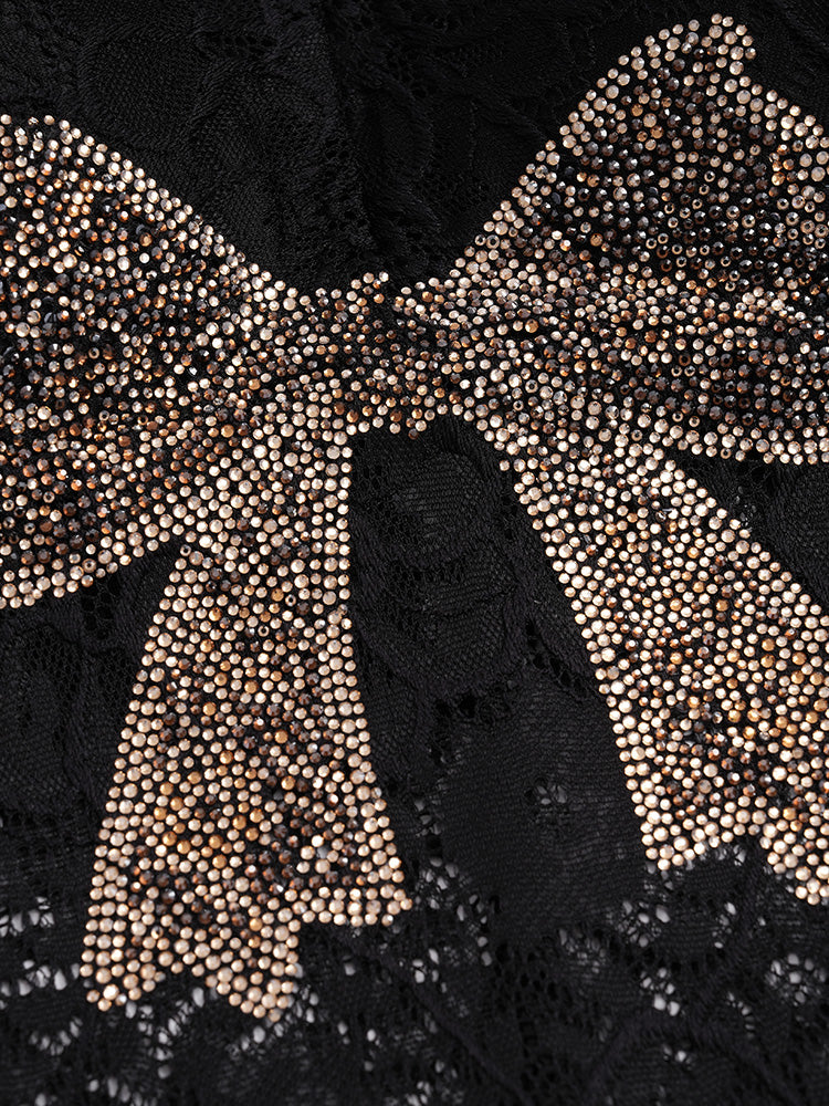 TCH Rhinestone Bow Floral Lace Slim Top