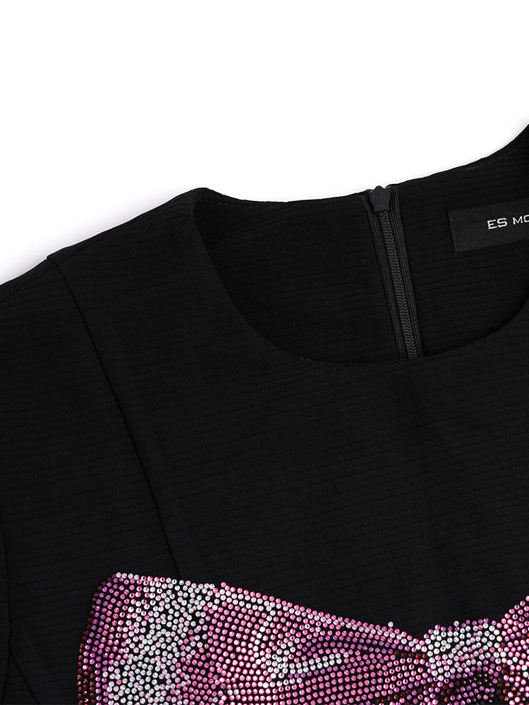 TCH Bow Rhinestone Black Cady Short Dress