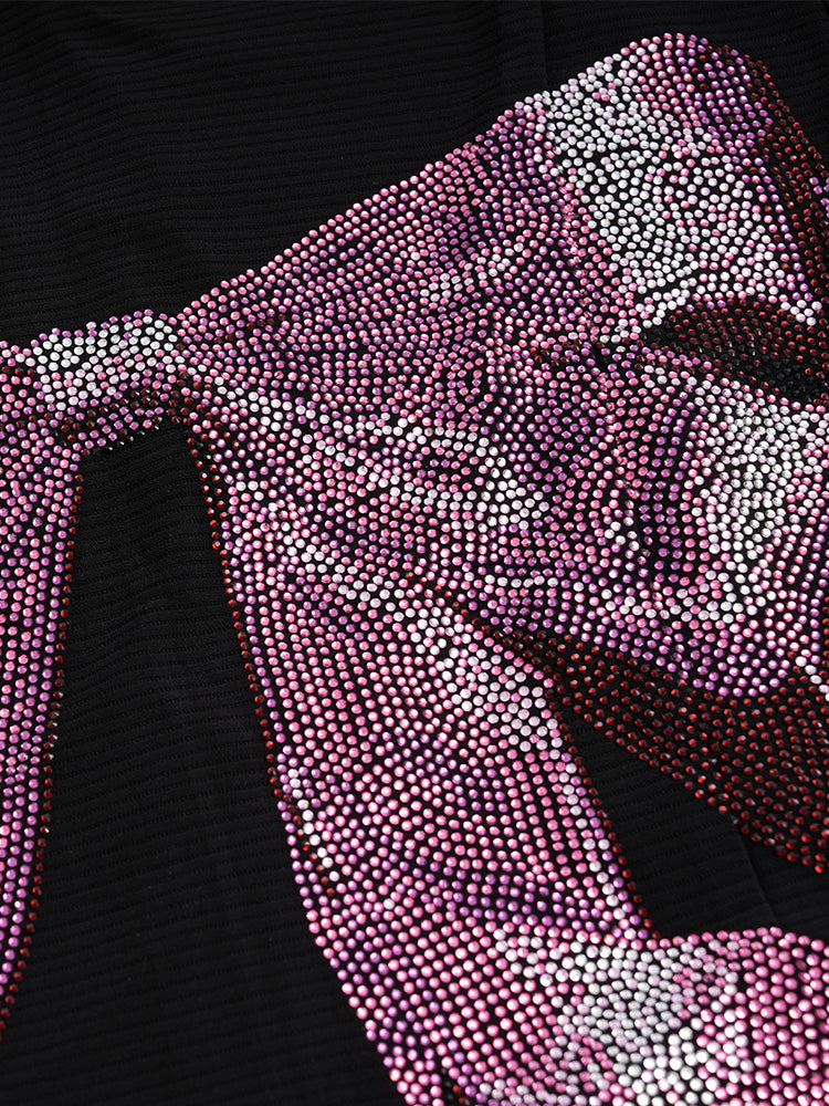 TCH Bow Rhinestone Black Cady Short Dress