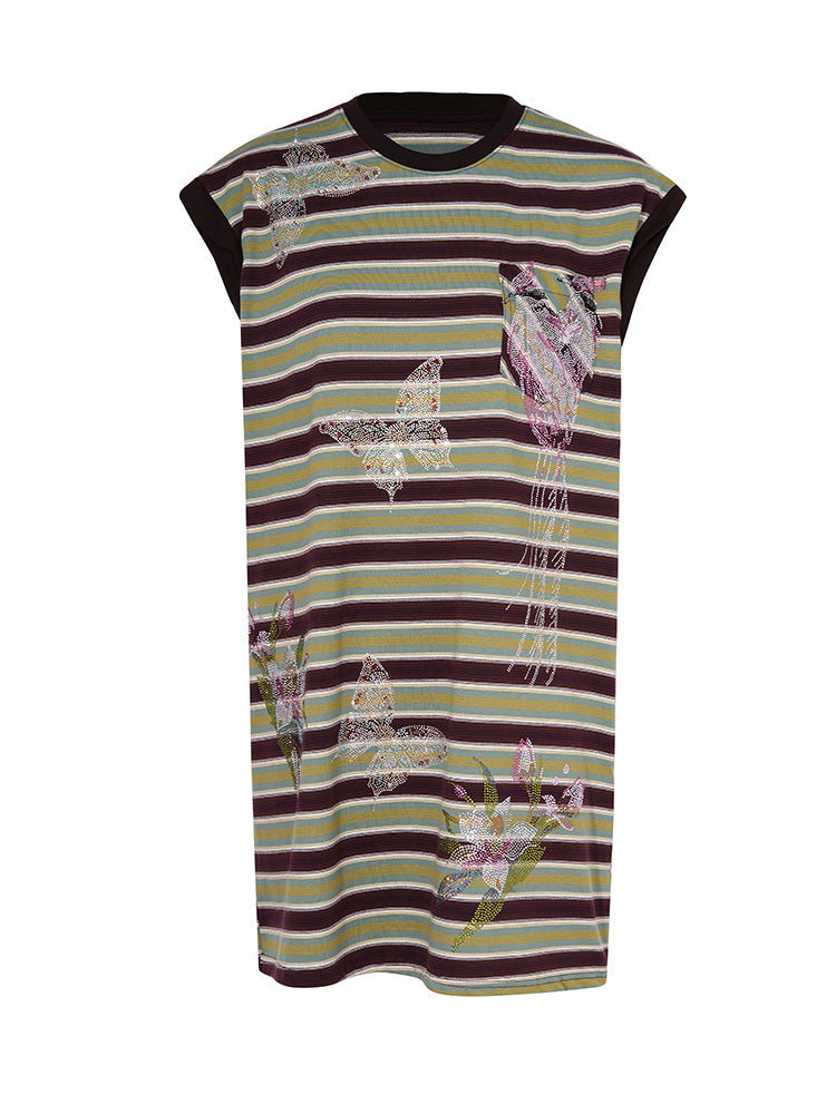 TCH Butterfly Rhinestone Stripe Top and Lace Skirt Sets