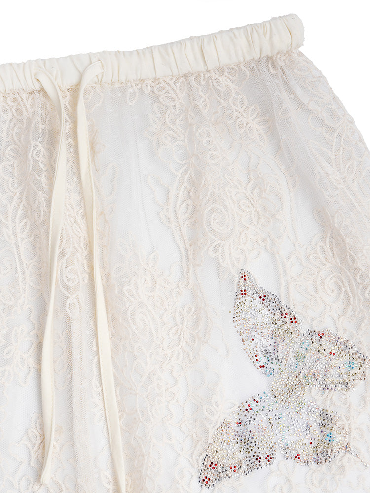 TCH Butterfly Rhinestone Stripe Top and Lace Skirt Sets