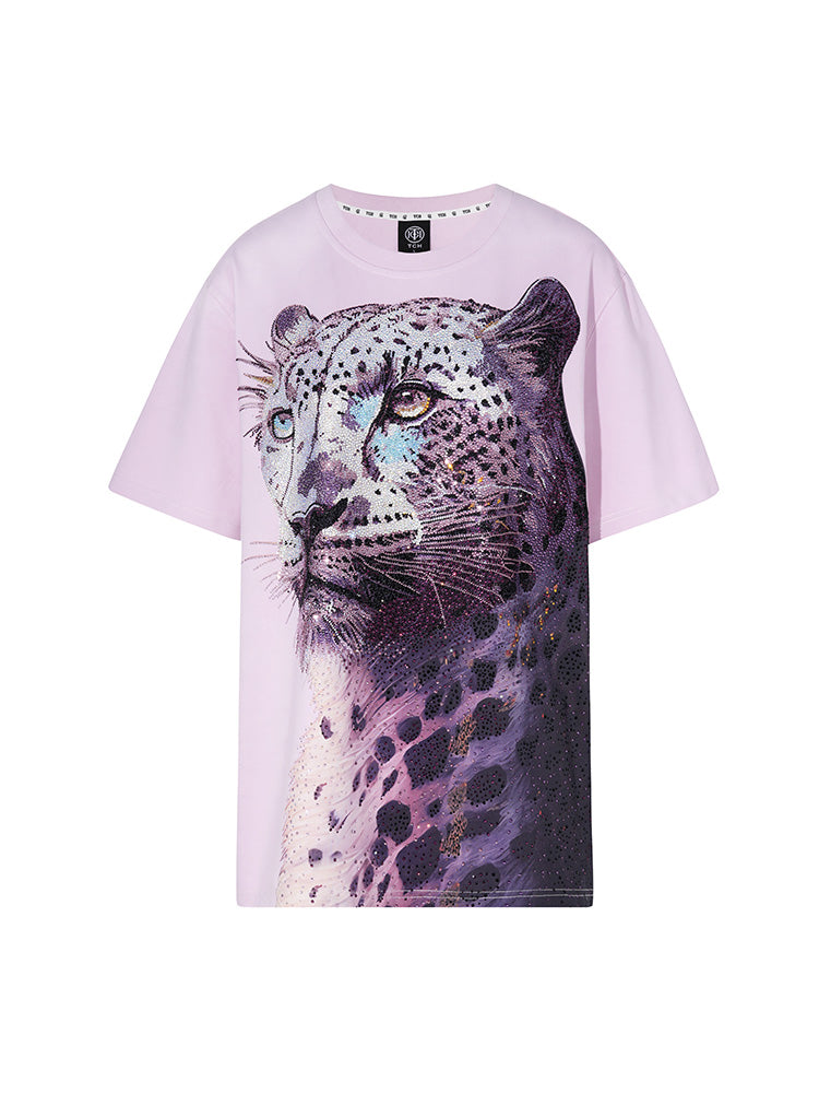 TCH Rhinestone Leopard Graphic Pink T-Shirt