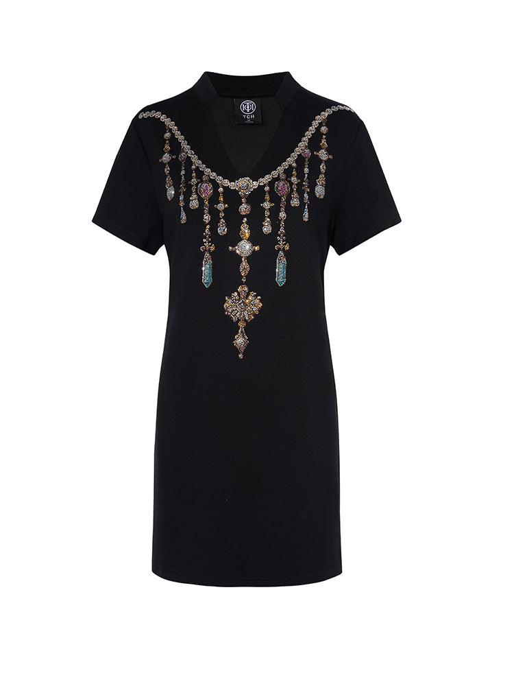 TCH Rhinestone Graphic Necklace Midi Dress