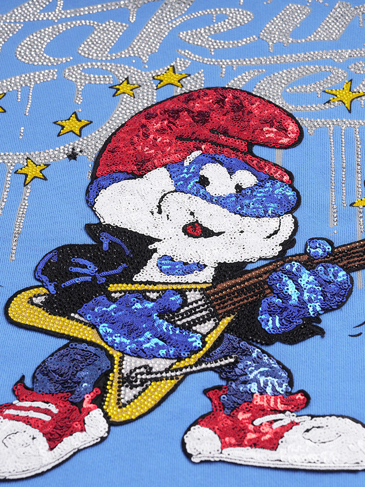 TCH Cartoon Smurfs Print Rhinestone Unisex Hoodie
