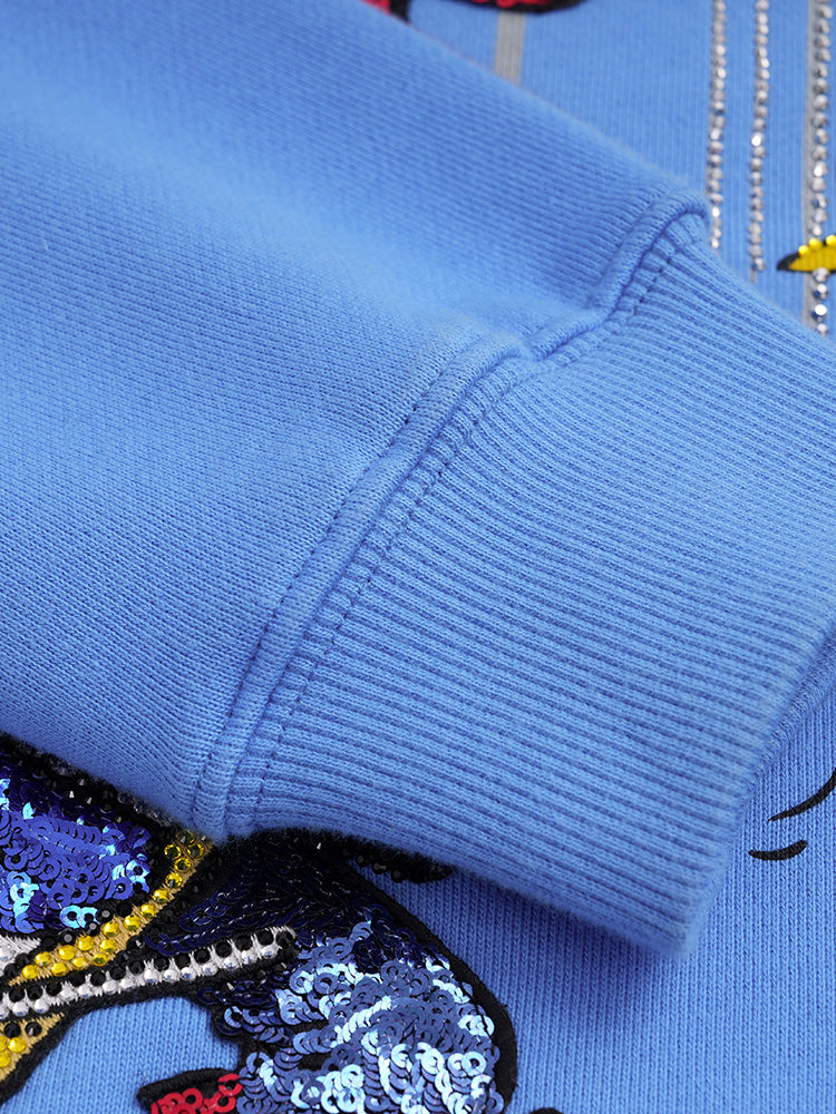 TCH Cartoon Smurfs Print Rhinestone Unisex Hoodie