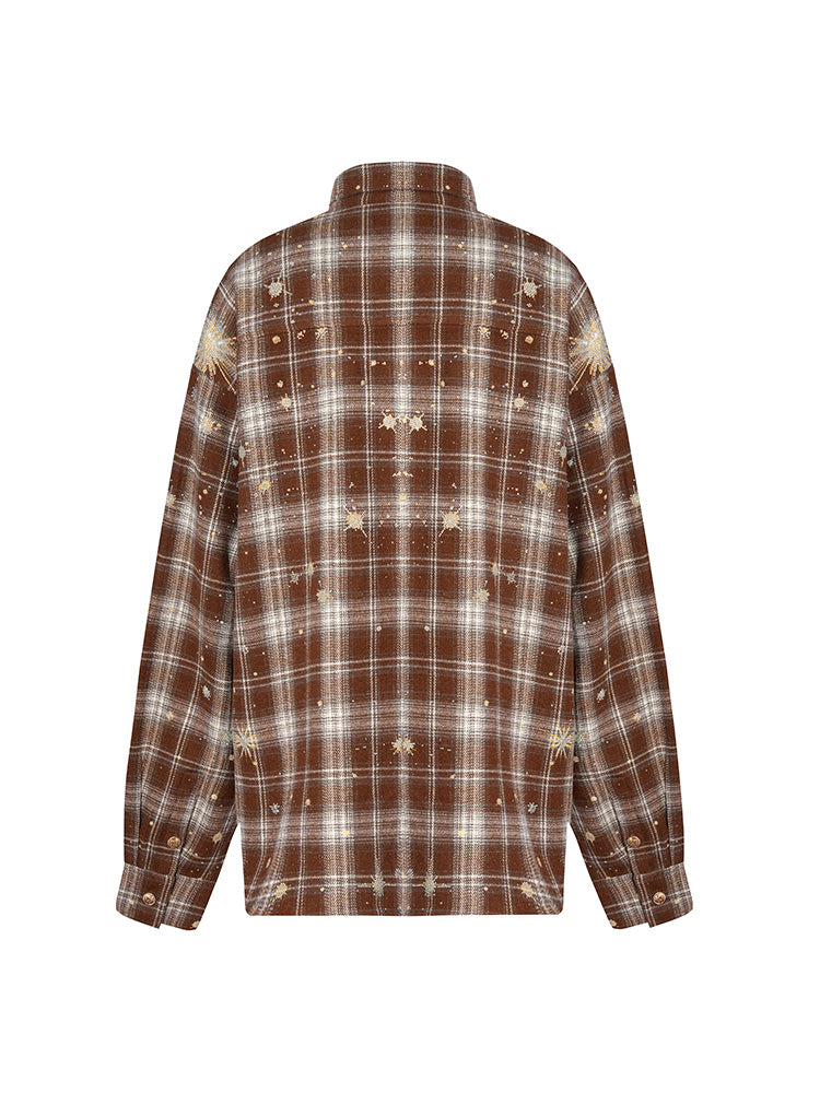 TCH Plaid Teddy Bear Rhinestone Star Overzied Shirt