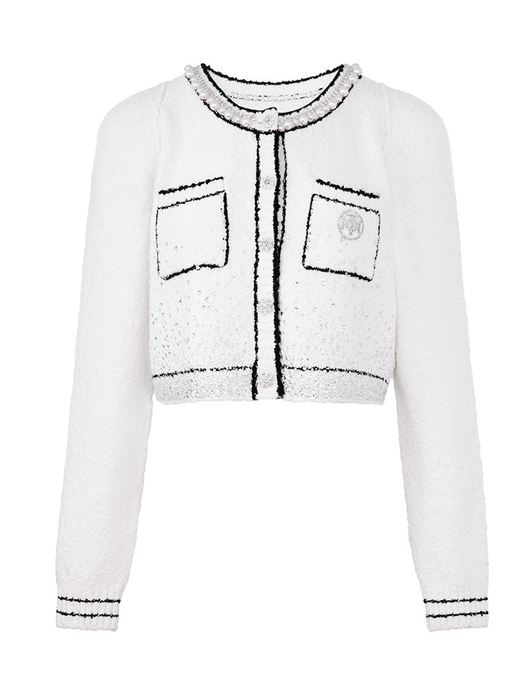 TCH Rhinestone Button Drama Jacket White