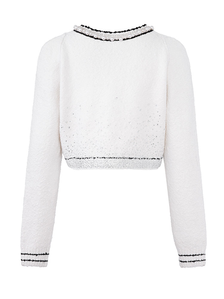TCH Rhinestone Button Drama Jacket White