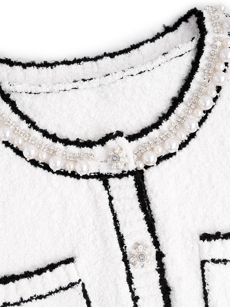 TCH Rhinestone Button Drama Jacket White