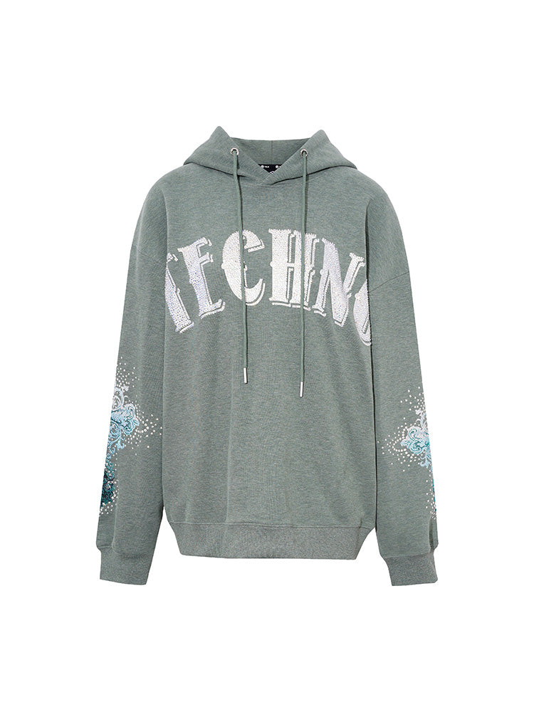 TCH Rhinestone Letter Graphic Hooded Sweatshirt