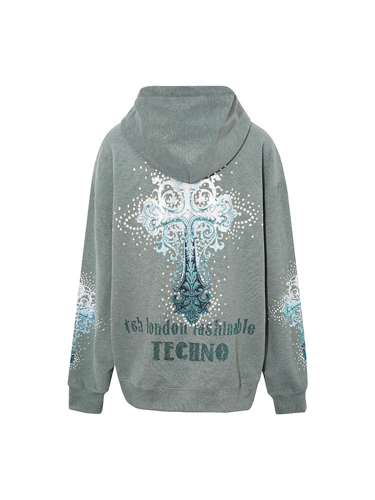 TCH Rhinestone Letter Graphic Hooded Sweatshirt