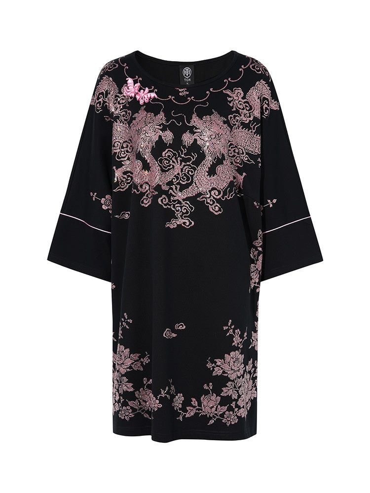 TCH Women's Crystal Embroidery Short Sleeve T-Shirt Dresses