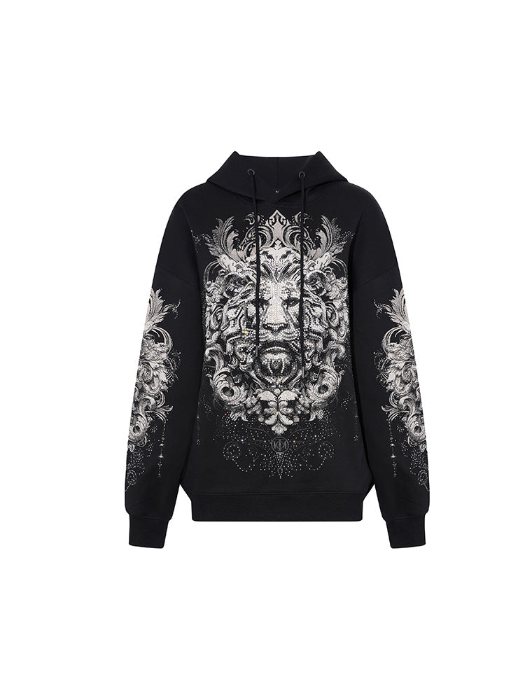 TCH 2026 Oversized Lion Rhinestone Black Hoodie