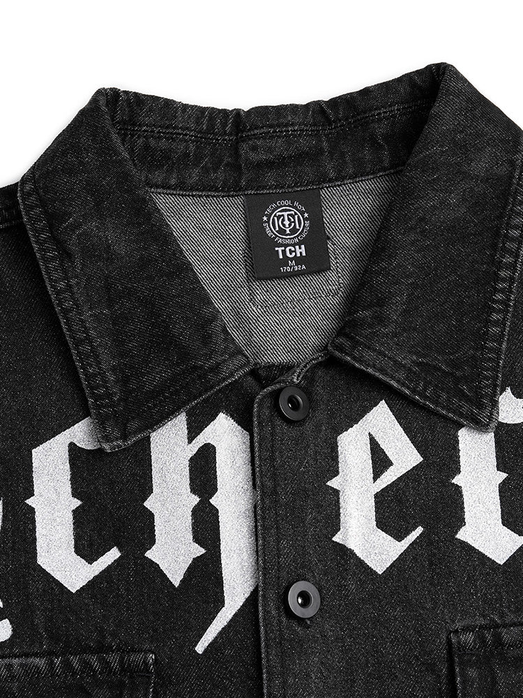 TCH Rhinestones Graphic Shiny Denim Jacket