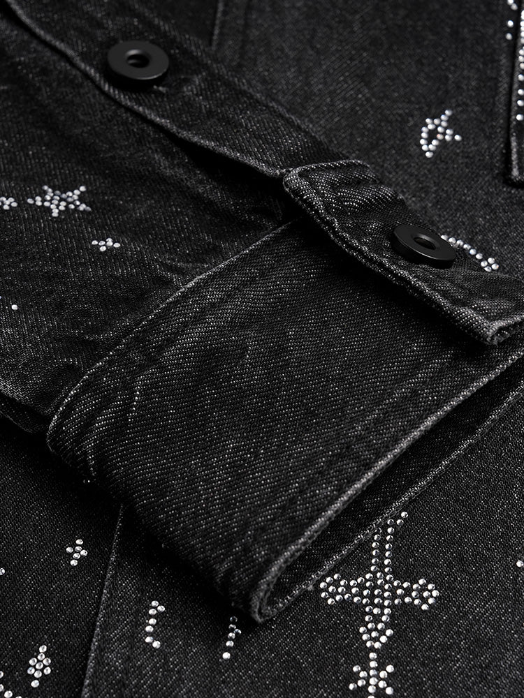 TCH Rhinestones Graphic Shiny Denim Jacket