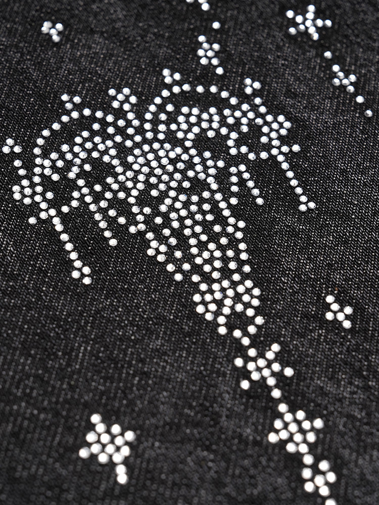 TCH Rhinestones Graphic Shiny Denim Jacket