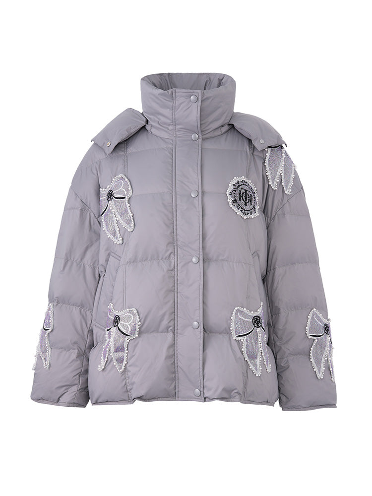 TCH Bow Rhinestone Thicken Puffer Winter Coat