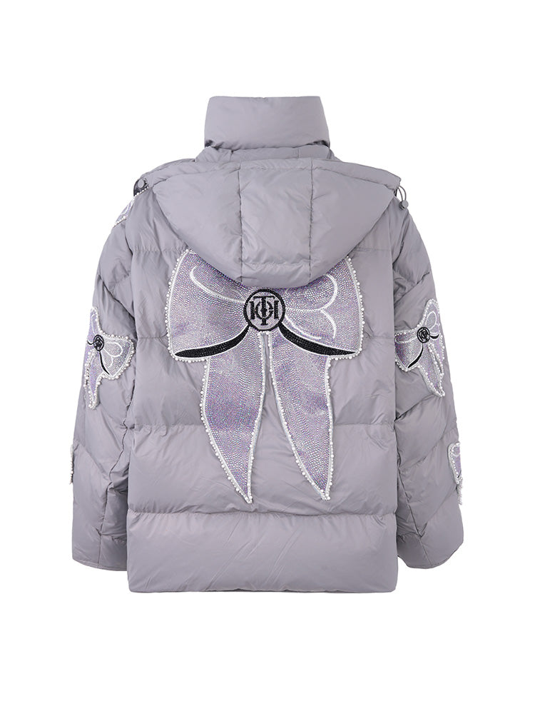 TCH Bow Rhinestone Thicken Puffer Winter Coat
