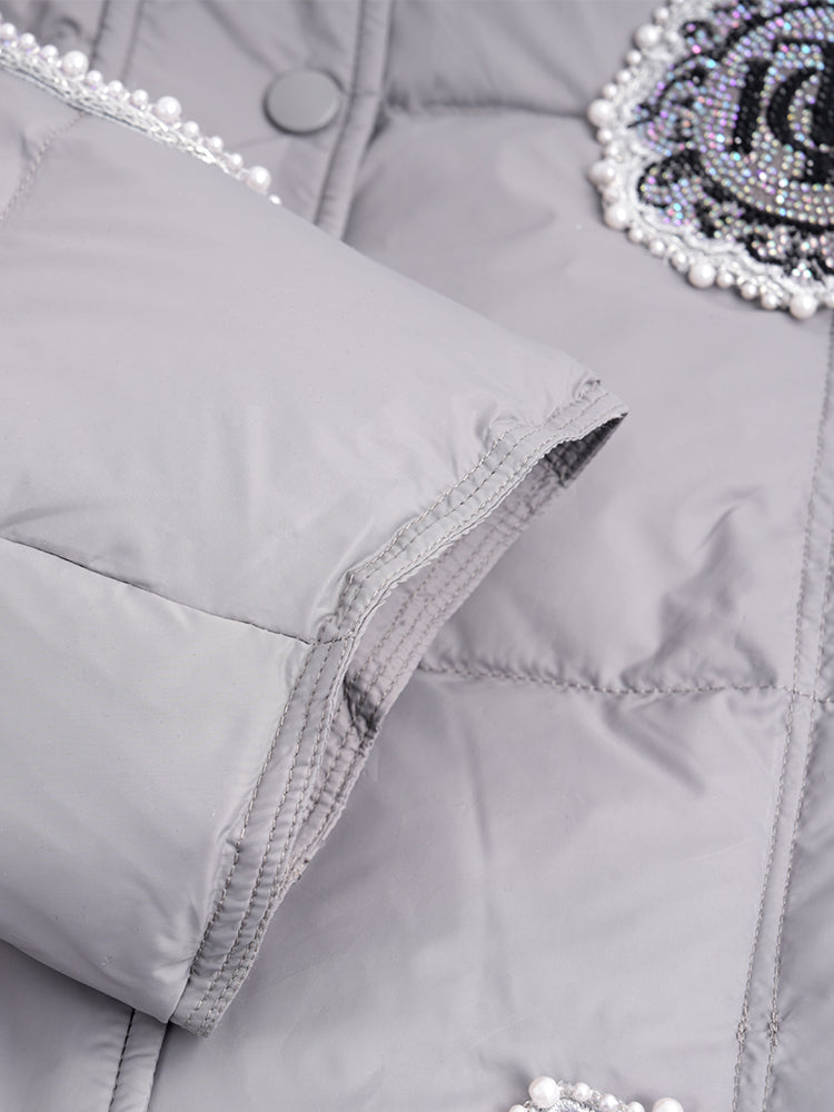 TCH Bow Rhinestone Thicken Puffer Winter Coat