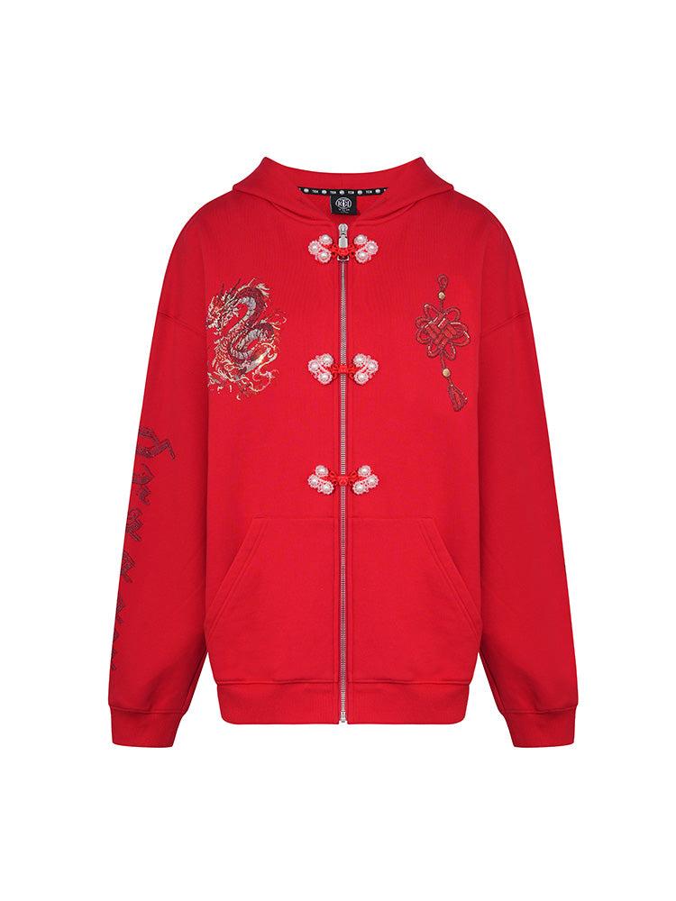 TCH Flower Dragon Rhinestone Sparkle Hoodie Jacket