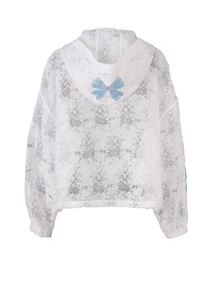 TCH Bow Rhinestone Sheer Mesh Zipper Jacket