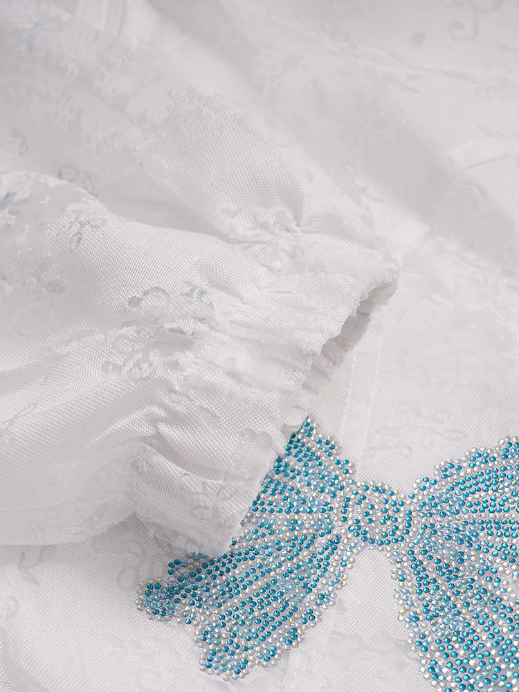 TCH Bow Rhinestone Sheer Mesh Zipper Jacket