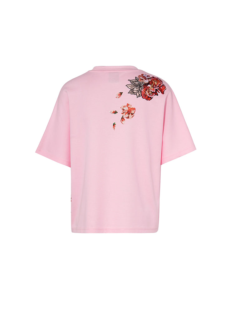 TCH Floral Print Rhinestone Cotton Vintage T-shirt