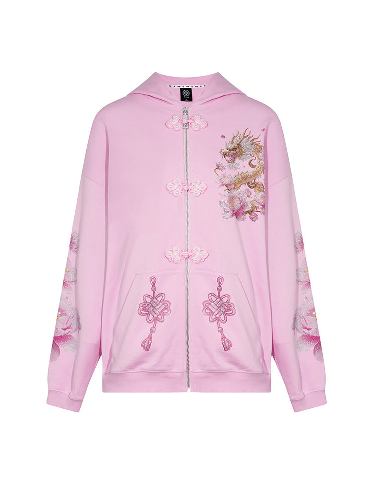 TCH Flower Dragon Rhinestone Sparkle Hoodie Jacket