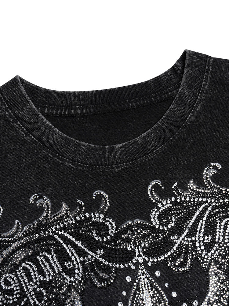 TCH Punk Wings Rhinestone Graphic Vintage Washed T-Shirt