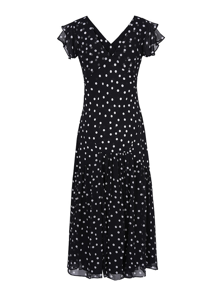 TCH Rhinestone Butterfly Polka Dot Ruffled Midi Dress