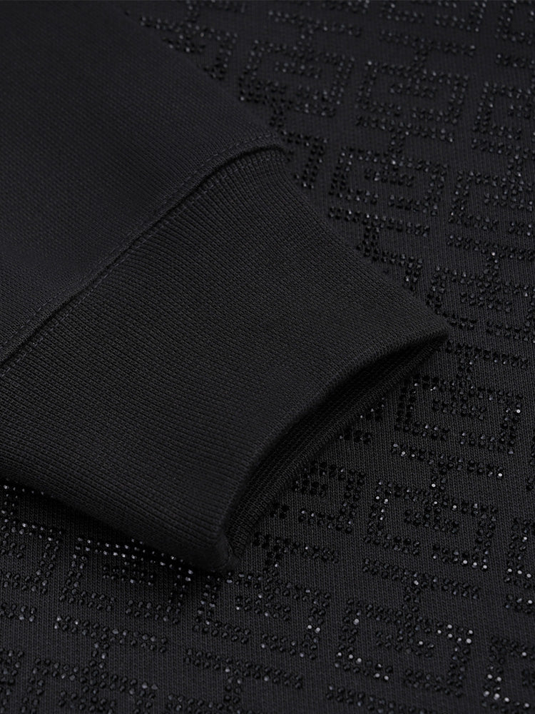 TCH Allover Rhinestone Casual Black Sweatshirt