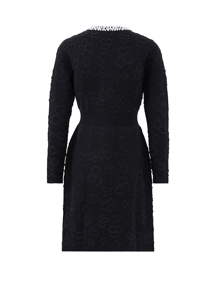 TCH Black Pearl Trim Knit Tweed Sheath Dress