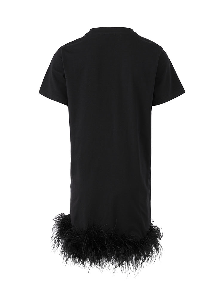TCH Rhinestone Feather-Trimmed Short Dress
