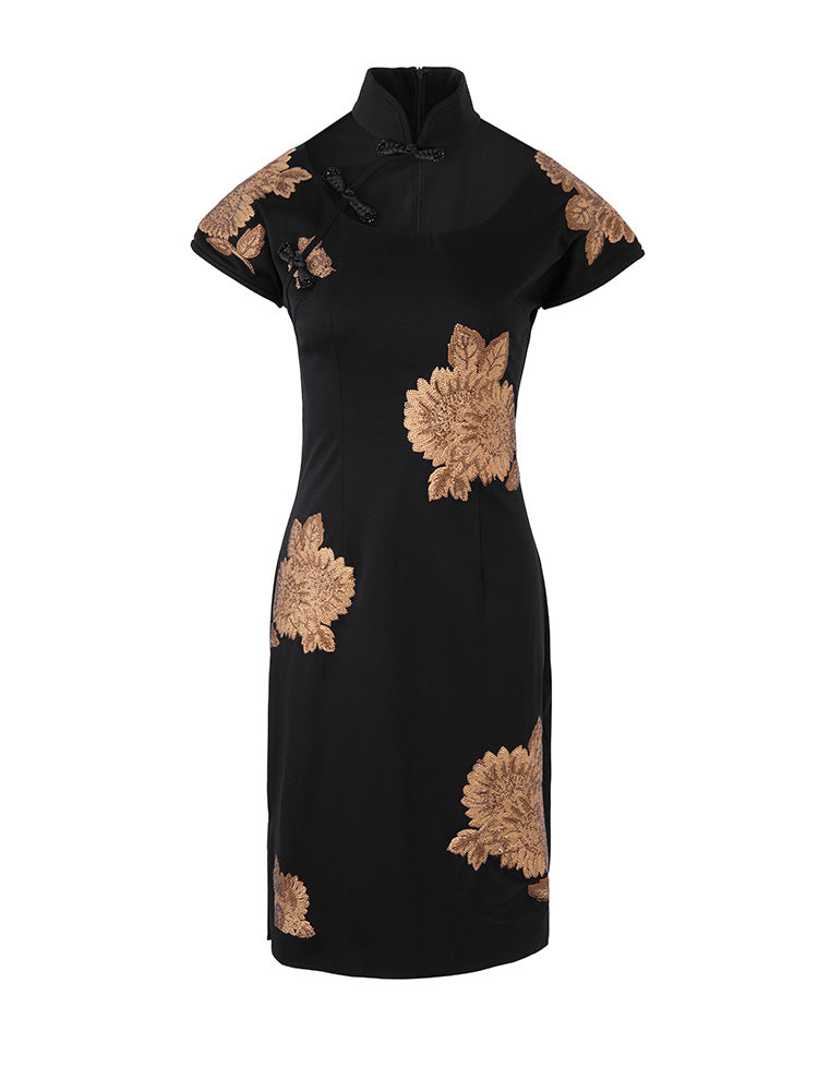 TCH Rhinestone High Neck 1950s Cheongsam with Mesh Design