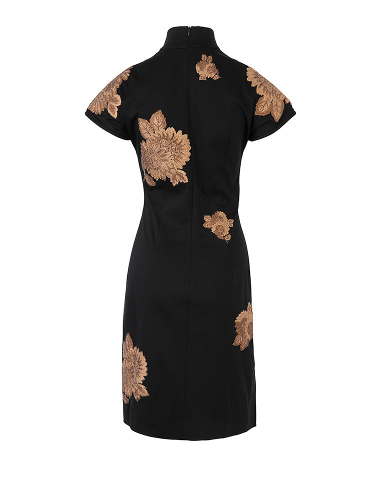 TCH Rhinestone High Neck 1950s Cheongsam with Mesh Design