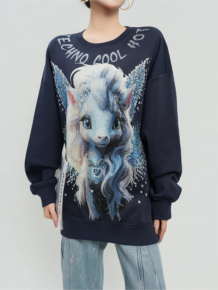TCH Rhinestone Winged Pony Oversized Sweatshirt