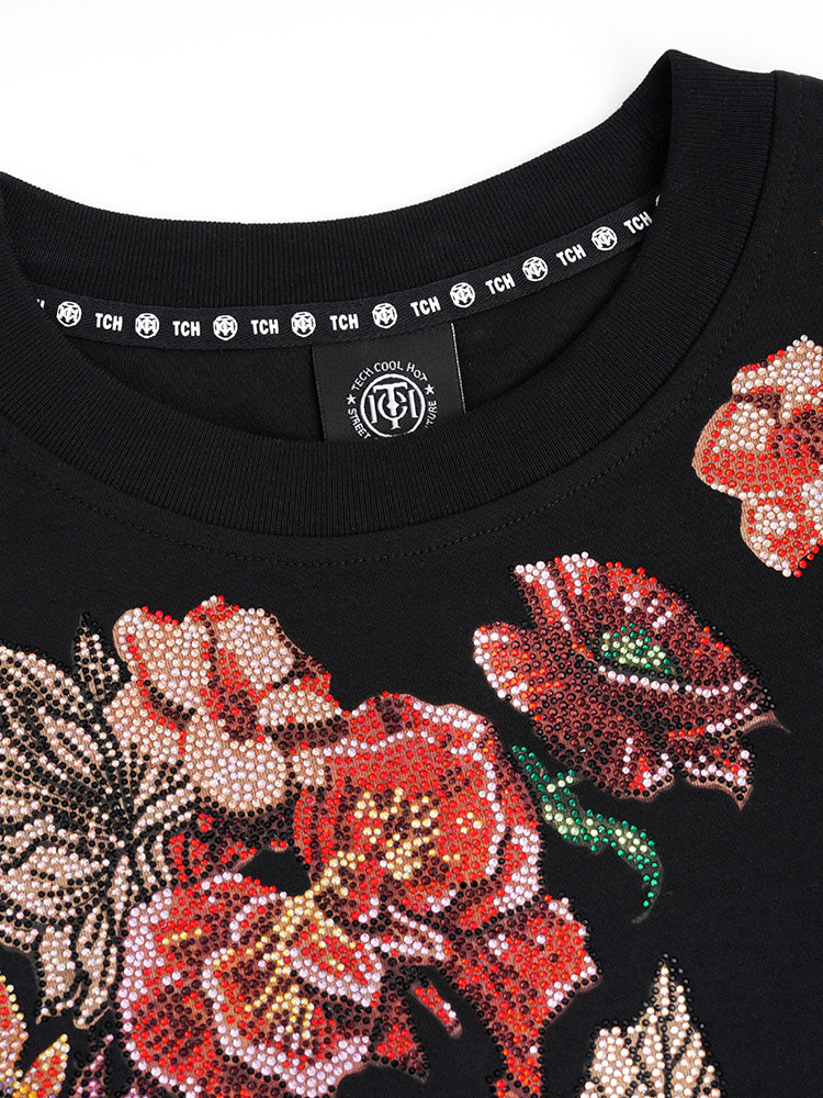 TCH Floral Print Rhinestone Cotton Vintage T-shirt