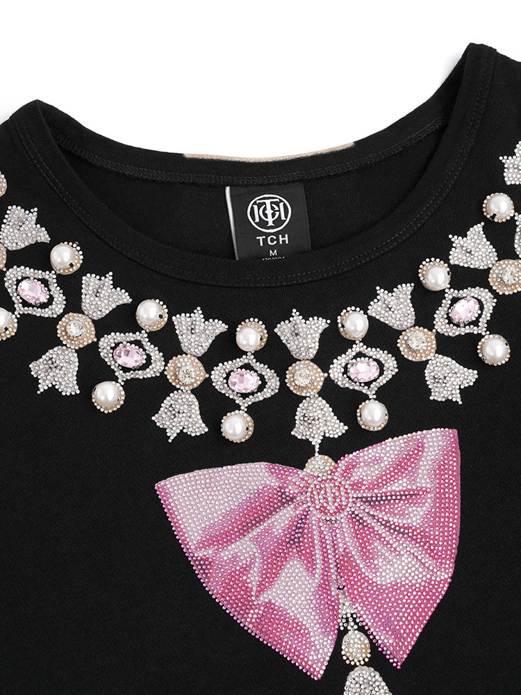 TCH Crystal-Embroidered Bow Pearl 3/4 Sleeve Dress