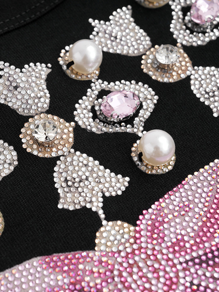 TCH Crystal-Embroidered Bow Pearl 3/4 Sleeve Dress