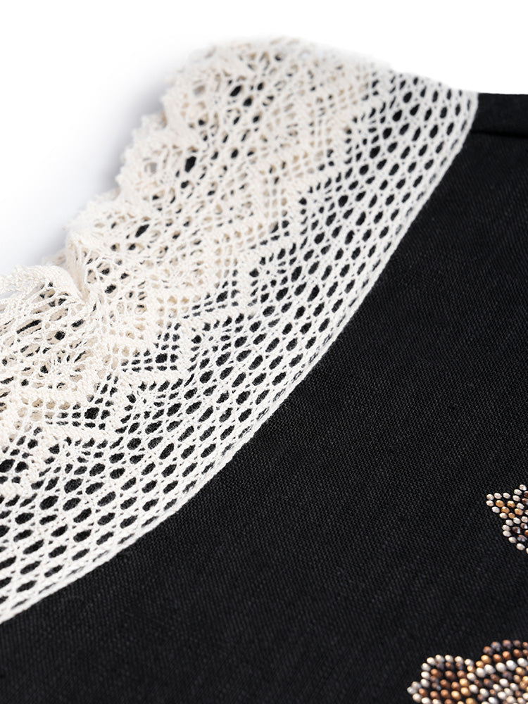 TCH Rhinestone Bow Lace Contrast Cap Sleeve Dress
