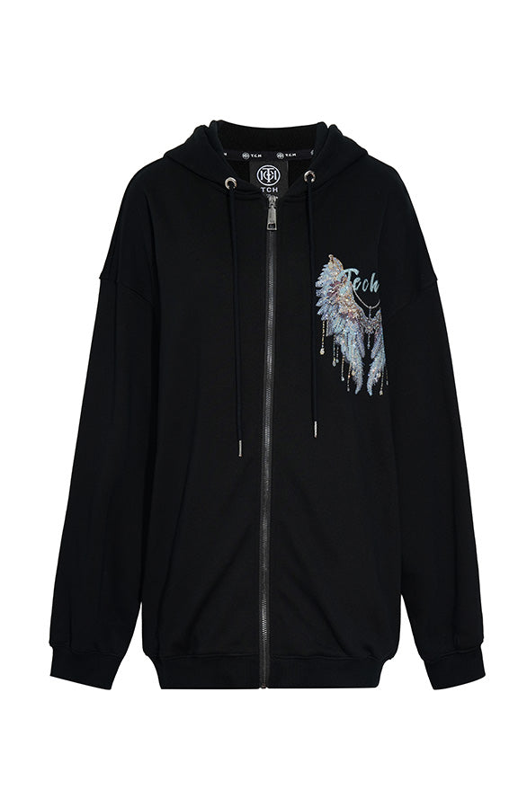 tch oversized rhinestone hoodie unisex wings jacket black HighEnd Luxury Streetwear Brand Official Showcase