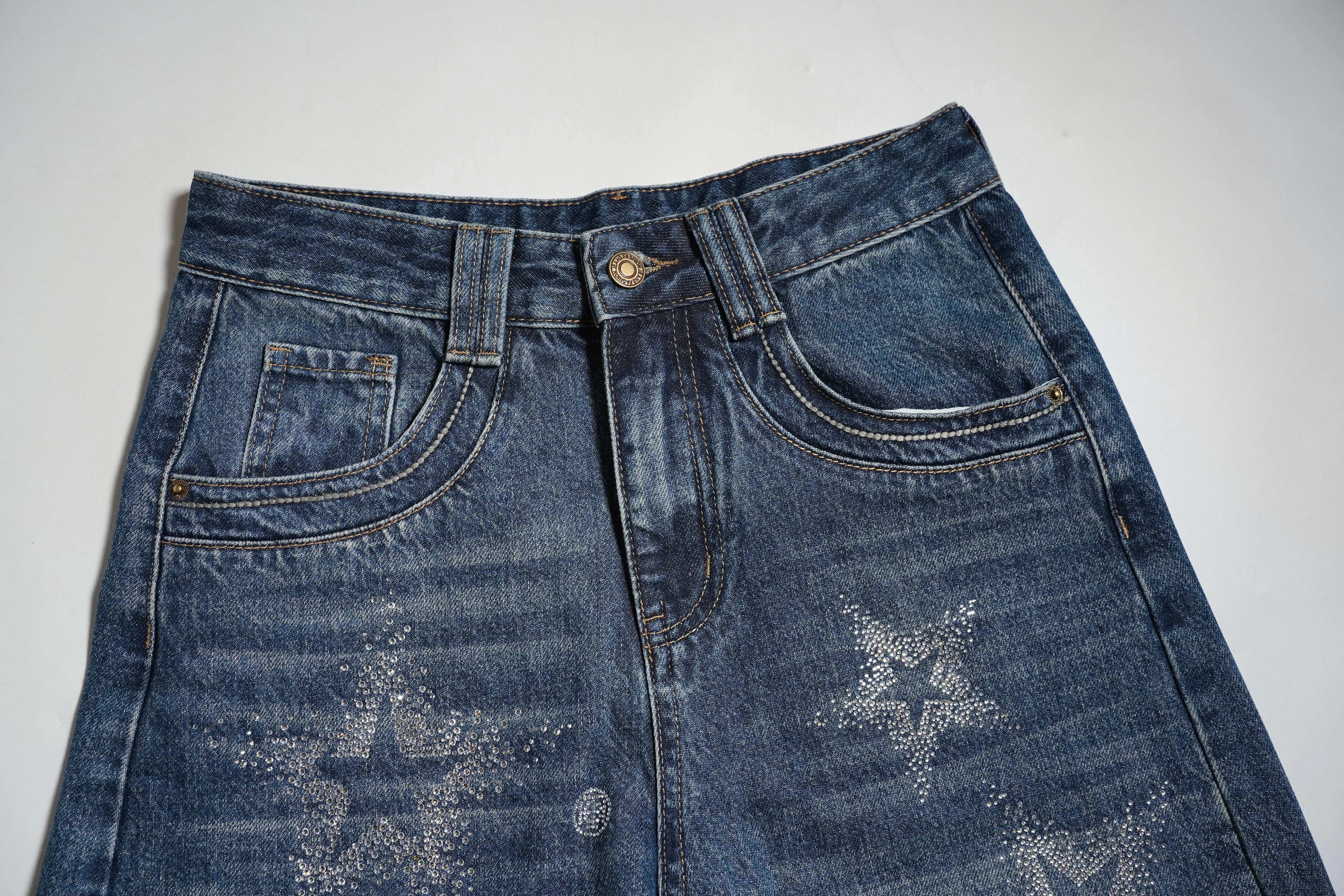 TCH Cosmic Star Rhinestone Wide-Leg Blue Jeans - M - US