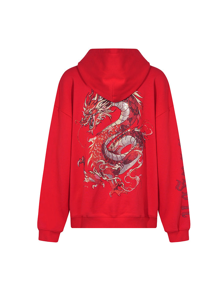 tch luxury red dragon rhinestone sparkle hoodie jacket black HighEnd Luxury Streetwear Brand Official Showcase