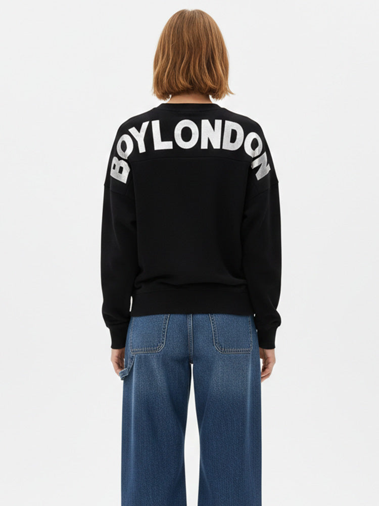 TCH Letter Print Rhinestone Cotton Sweatshirt