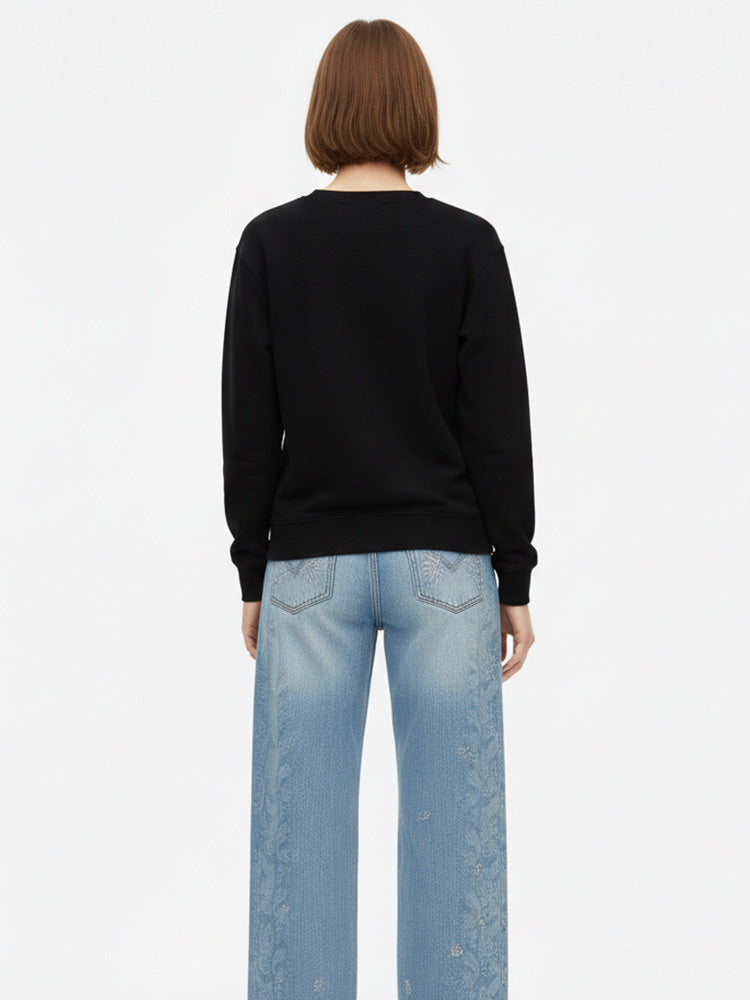 TCH Rhinestone Cotton Sweatshirt With Letter Print