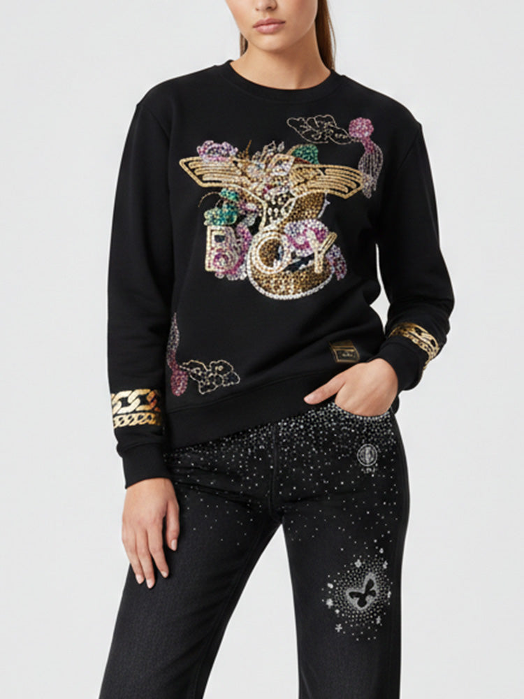 TCH Dragon Rhinestone Cotton Sweatshirt