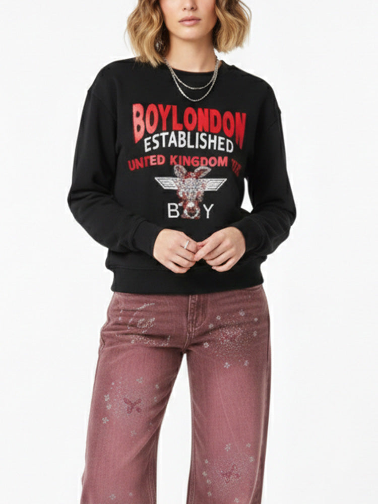 TCH Letter Rhinestone Graphic Sweatshirt