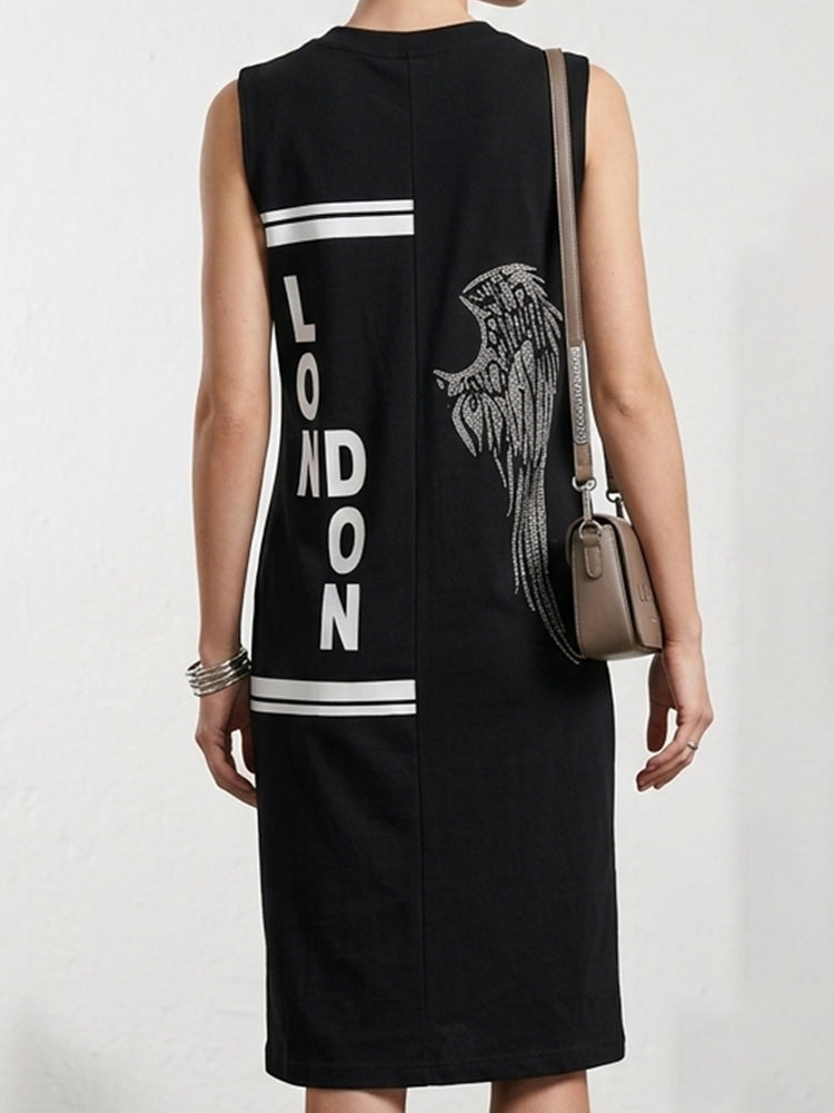 TCH Rhinestone Black Slit Tank Dress