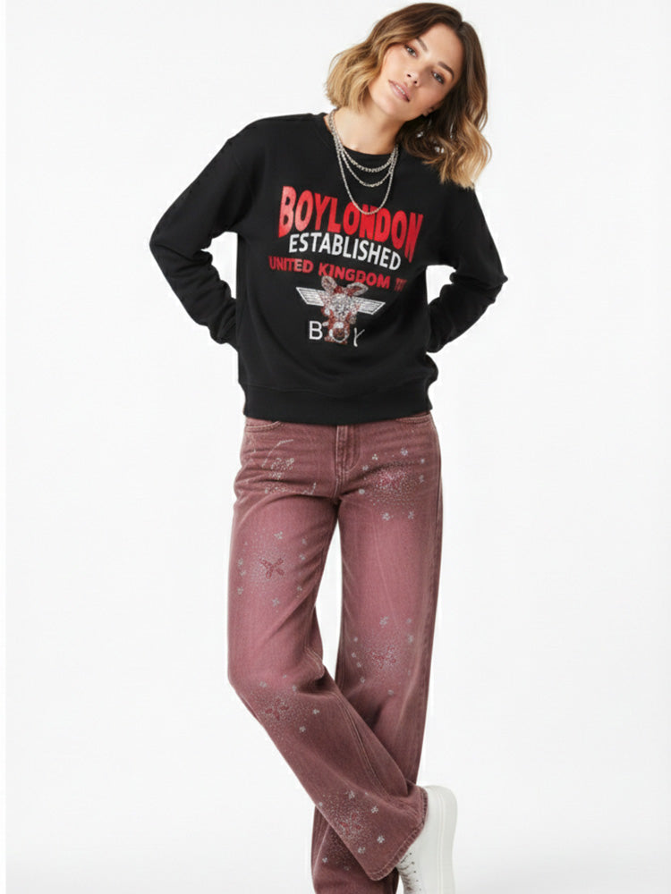TCH Letter Rhinestone Graphic Sweatshirt
